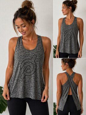 Beyond Yoga X Peloton Heather Gray Open Back Featherweight Tank